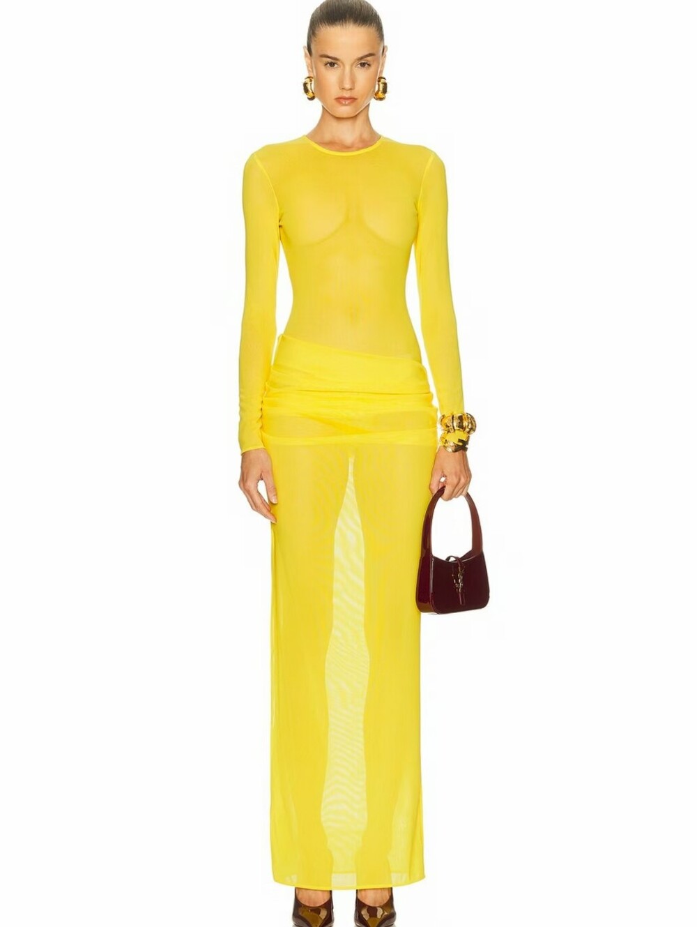 Alex Perry Long Sleeve Tucked Gown